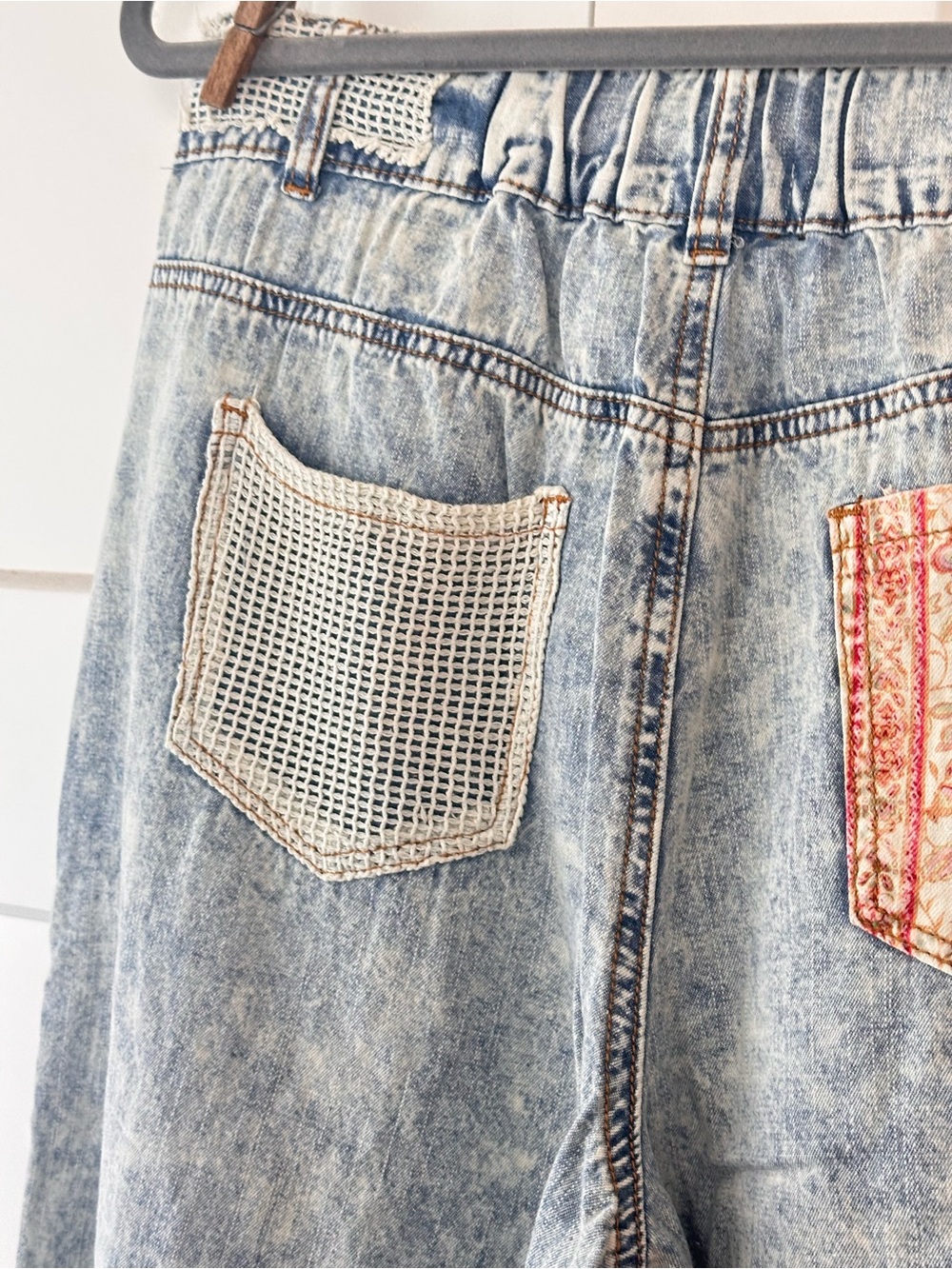 NEW POL patchwork raw edge pants in vintage denim - Picture 8 of 13